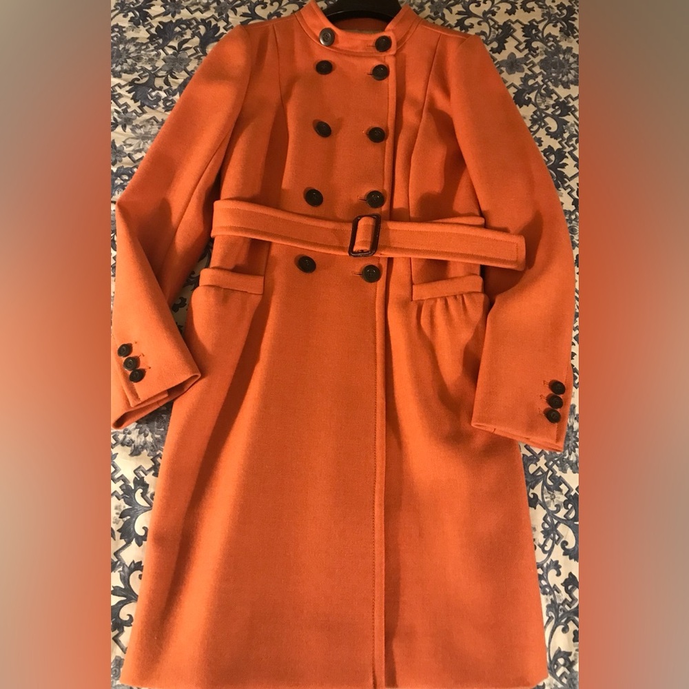 J. Crew Wool Double-Breasted Coat Size 6 Orange